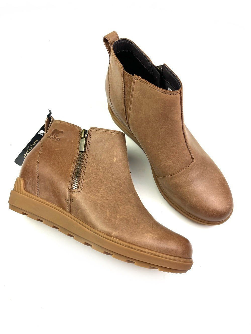 Sorel Evie II Zip Camel Leather Waterproof Booties size 10.5